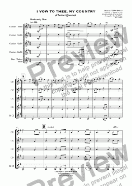 page one of I Vow To Thee, My Country (Clarinet Quartet)