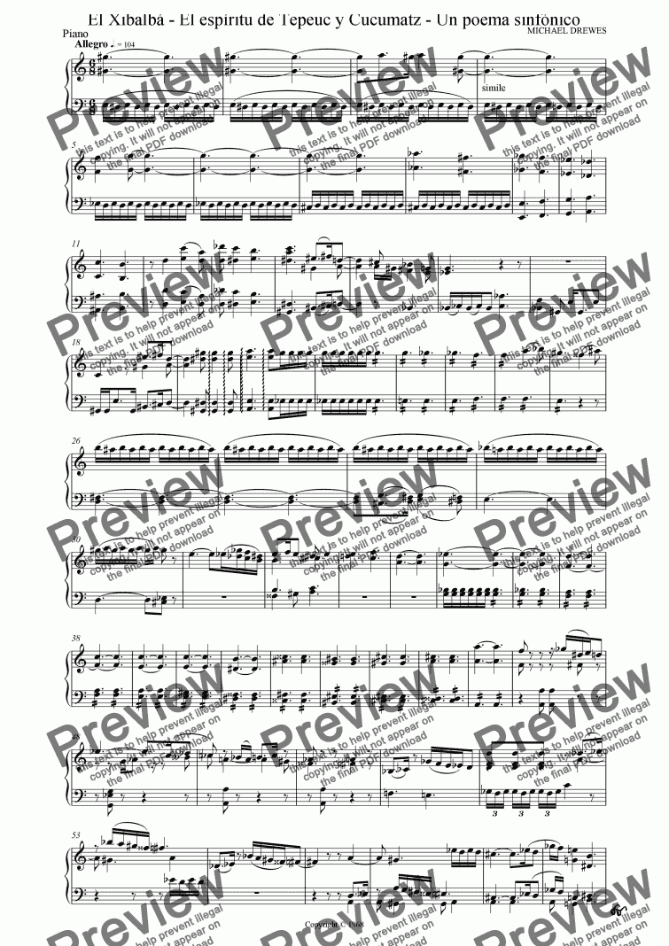 page one of El Xibalba, piano reduction