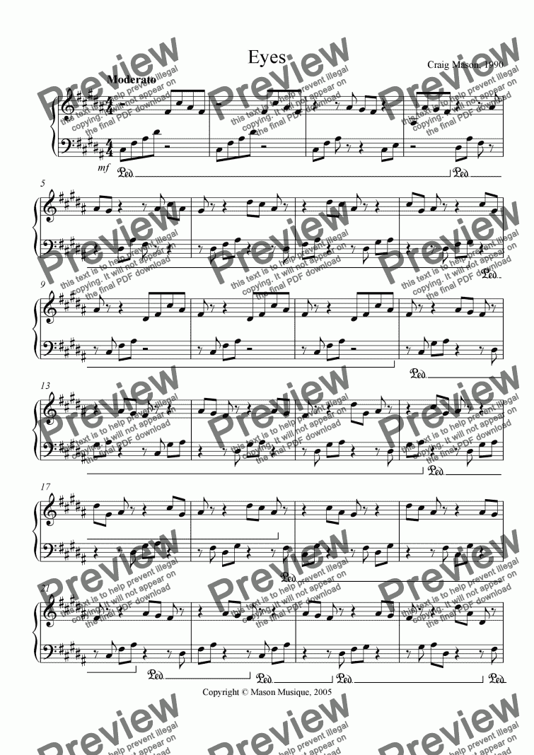page one of Eyes (piano)