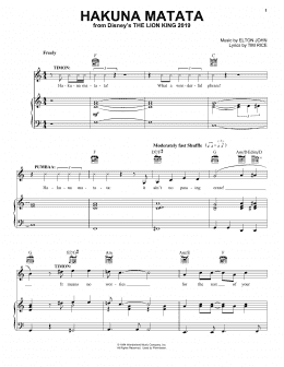 page one of Hakuna Matata (from The Lion King 2019) (Piano, Vocal & Guitar Chords (Right-Hand Melody))