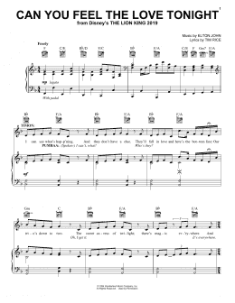 page one of Can You Feel The Love Tonight (from The Lion King 2019) (Piano, Vocal & Guitar Chords (Right-Hand Melody))