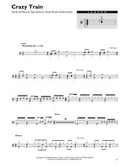 page one of Crazy Train (Drum Chart)
