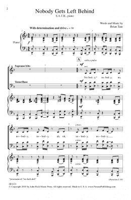 page one of No Body Gets Left Behind (SATB Choir)