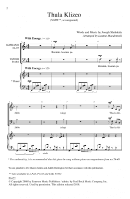 page one of Thula Klizeo (SATB Choir)