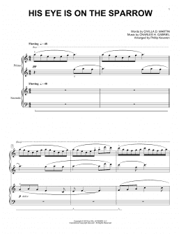 page one of His Eye Is On The Sparrow (arr. Phillip Keveren) (Piano Duet)