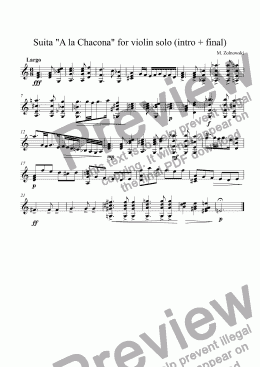 page one of Suita "A la Chacona" for violin solo (intro + final)