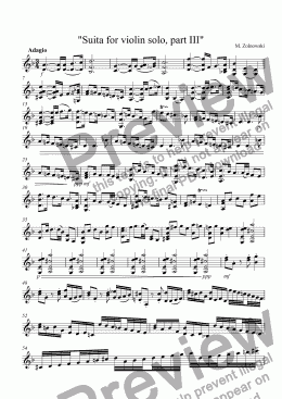 page one of "Suita for violin solo, part III"