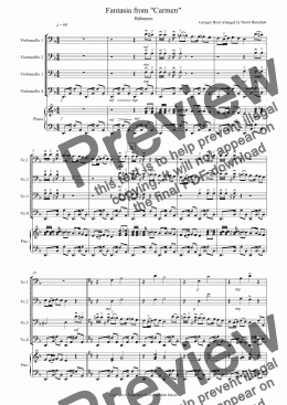 page one of Habanera (Fantasia from Carmen) for Cello Quartet