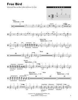 page one of Free Bird (Drum Chart)