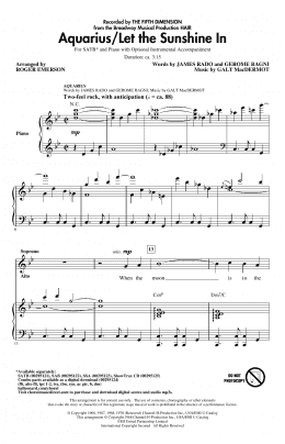 page one of Aquarius / Let the Sunshine In (from the musical Hair) (arr. Roger Emerson) (SATB Choir)