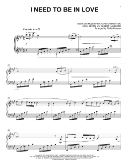 page one of I Need To Be In Love (arr. Phillip Keveren) (Piano Solo)