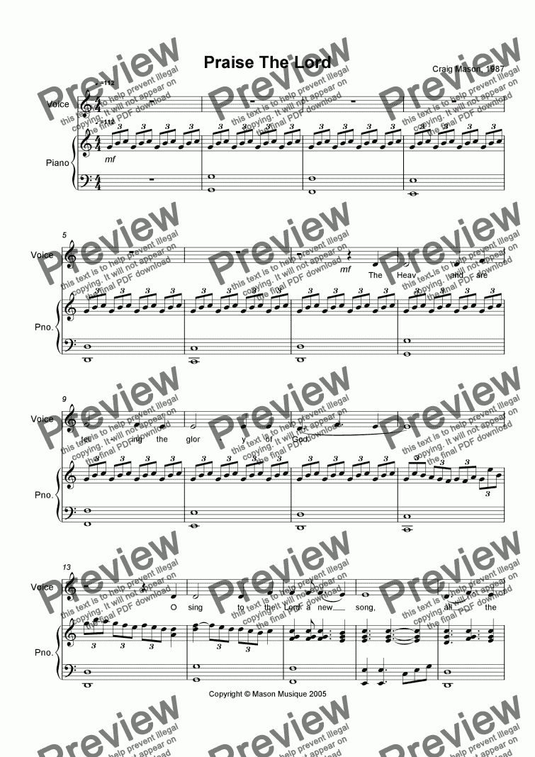 page one of Praise The Lord (voice and piano)