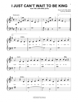 page one of I Just Can't Wait To Be King (from The Lion King 2019) (Beginning Piano Solo)