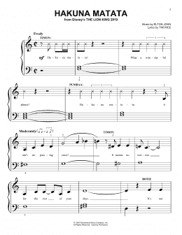 page one of Hakuna Matata (from The Lion King 2019) (Big Note Piano)