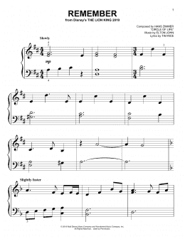 page one of Remember (from The Lion King 2019) (Big Note Piano)