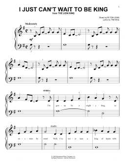 page one of I Just Can't Wait To Be King (from The Lion King 2019) (Big Note Piano)