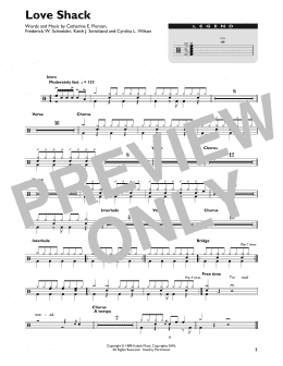 page one of Love Shack (Drum Chart)