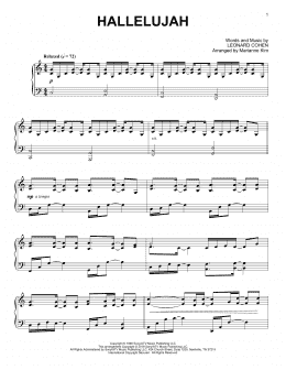 page one of Hallelujah (arr. Marianne Kim) (Piano Solo)