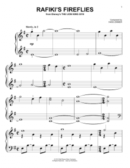 page one of Rafiki's Fireflies (from The Lion King 2019) (Big Note Piano)