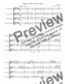 page one of Angels we have Heard on High for Sax Quartet