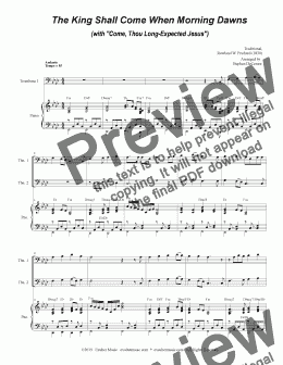 page one of The King Shall Come (with "Come, Thou Long-Expected Jesus") (Trombone Duet)