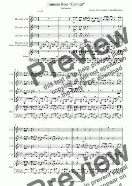 page one of Habanera (Fantasia from Carmen) for Clarinet Quartet
