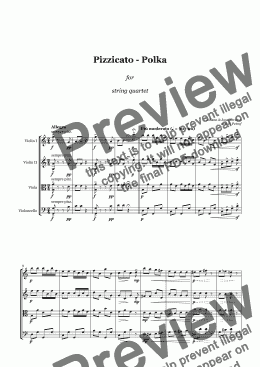 page one of J. Straus - PIZZICATO POLKA - string quartet