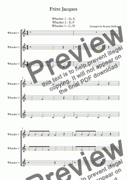 page one of Frere Jacques for 8 Notes Diatonic Boomwhackers
