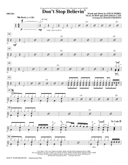 page one of Don't Stop Believin' - Drums (Choir Instrumental Pak)