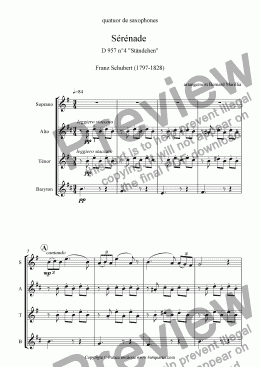 page one of Schubert - Sérénade D957 no4 (stänchen) (Sax Quartet)