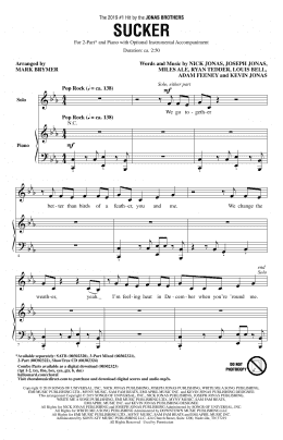 page one of Sucker (arr. Mark Brymer) (2-Part Choir)