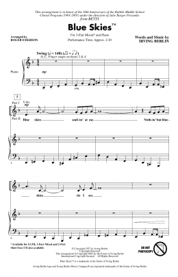 page one of Blue Skies (arr. Roger Emerson) (3-Part Mixed Choir)