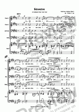 page one of Shenandoah (for TTBB choir and piano)