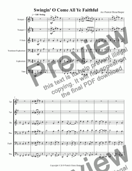 page one of Swingin' O Come All Ye Faithful - for Brass Ensemble