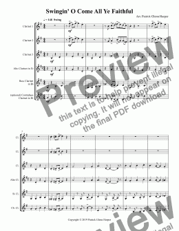 page one of Swingin' O Come All Ye Faithful - for Clarinet Choir