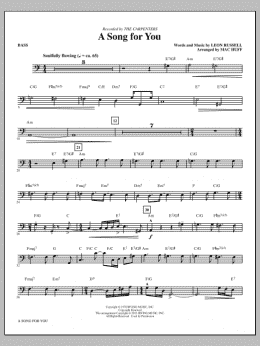 page one of A Song For You (arr. Mac Huff) - Bass (Choir Instrumental Pak)
