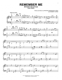 page one of Remember Me (Ernesto de la Cruz) (from Coco) (Piano Solo)