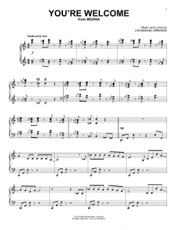 page one of You're Welcome (from Moana) (Piano Solo)