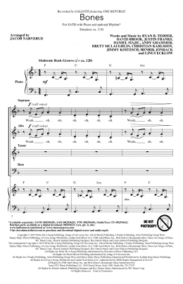 page one of Bones (feat. OneRepublic) (arr. Jacob Narverud) (SATB Choir)