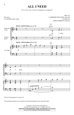 page one of All I Need (arr. John Purifoy) (SATB Choir)