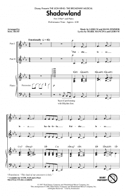page one of Shadowland (from The Lion King: Broadway Musical) (arr. Mac Huff) (2-Part Choir)