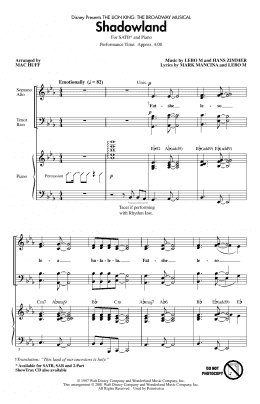 page one of Shadowland (from The Lion King: Broadway Musical) (arr. Mac Huff) (SATB Choir)