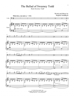 page one of The Ballad Of Sweeney Todd (from Sweeney Todd) (Cello and Piano)