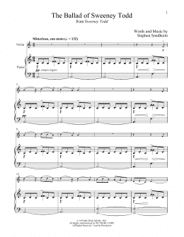 page one of The Ballad Of Sweeney Todd (from Sweeney Todd) (Violin and Piano)