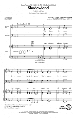 page one of Shadowland (from The Lion King: Broadway Musical) (arr. Mac Huff) (SAB Choir)