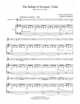 page one of The Ballad Of Sweeney Todd (from Sweeney Todd) (Trumpet and Piano)