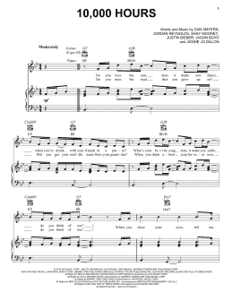 page one of 10,000 Hours (Piano, Vocal & Guitar Chords (Right-Hand Melody))