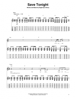 page one of Save Tonight (Guitar Tab (Single Guitar))