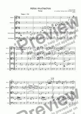 page one of Adios muchachos - Tango for String Ensamble