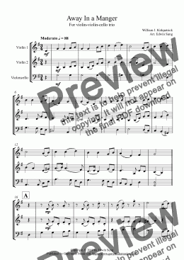 page one of Away In a Manger for string trio (violin-violin-cello)